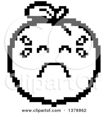 Clipart of a Black and White Crying Peach Character in 8 Bit Style - Royalty Free Vector Illustration by Cory Thoman