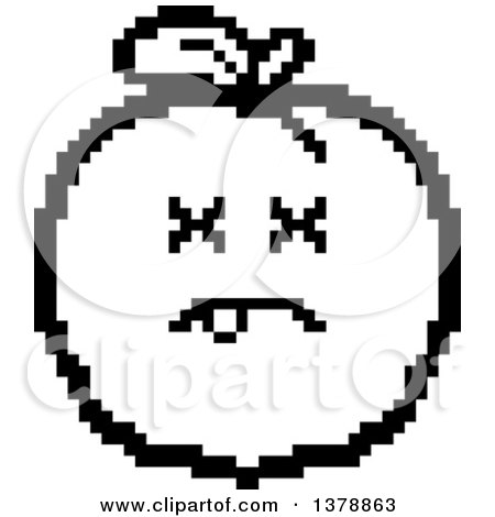 Clipart of a Black and White Dead Peach Character in 8 Bit Style - Royalty Free Vector Illustration by Cory Thoman
