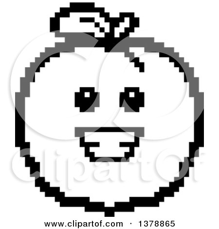 Clipart of a Black and White Happy Peach Character in 8 Bit Style - Royalty Free Vector Illustration by Cory Thoman