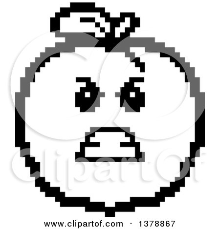 Clipart of a Black and White Mad Peach Character in 8 Bit Style - Royalty Free Vector Illustration by Cory Thoman