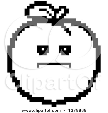 Clipart of a Black and White Serious Peach Character in 8 Bit Style - Royalty Free Vector Illustration by Cory Thoman