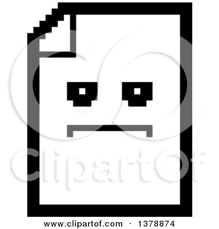 Clipart of a Black and White Serious Note Document Character in 8 Bit Style - Royalty Free Vector Illustration by Cory Thoman