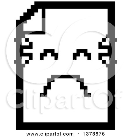 Clipart of a Black and White Crying Note Document Character in 8 Bit Style - Royalty Free Vector Illustration by Cory Thoman