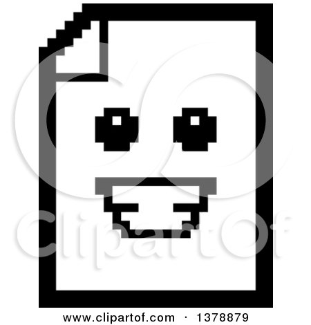 Clipart of a Black and White Happy Note Document Character in 8 Bit Style - Royalty Free Vector Illustration by Cory Thoman