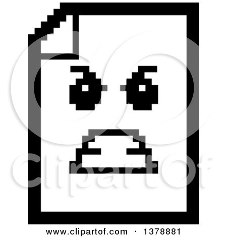 Clipart of a Black and White Mad Note Document Character in 8 Bit Style - Royalty Free Vector Illustration by Cory Thoman