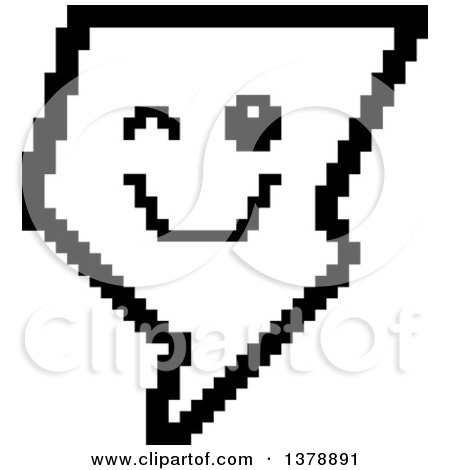 Clipart of a Black and White Winking Lightning Bolt Character in 8 Bit Style - Royalty Free Vector Illustration by Cory Thoman