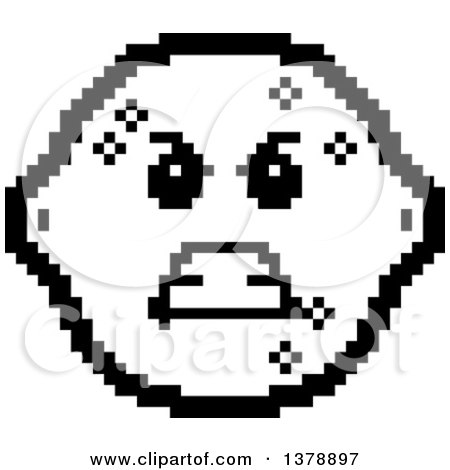 Clipart of a Black and White Mad Lemon Character in 8 Bit Style - Royalty Free Vector Illustration by Cory Thoman