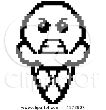 Clipart of a Black and White Mad Waffle Ice Cream Cone Character in 8 Bit Style - Royalty Free Vector Illustration by Cory Thoman