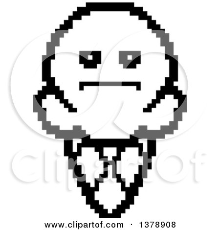 Clipart of a Black and White Serious Waffle Ice Cream Cone Character in 8 Bit Style - Royalty Free Vector Illustration by Cory Thoman