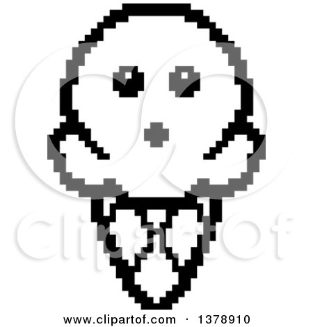 Clipart of a Black and White Surprised Waffle Ice Cream Cone Character in 8 Bit Style - Royalty Free Vector Illustration by Cory Thoman
