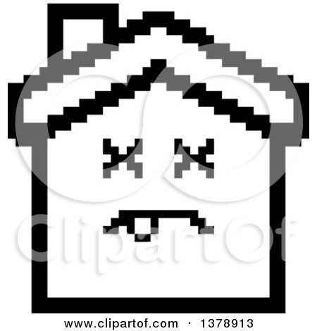 Clipart of a Black and White Dead House Character in 8 Bit Style - Royalty Free Vector Illustration by Cory Thoman