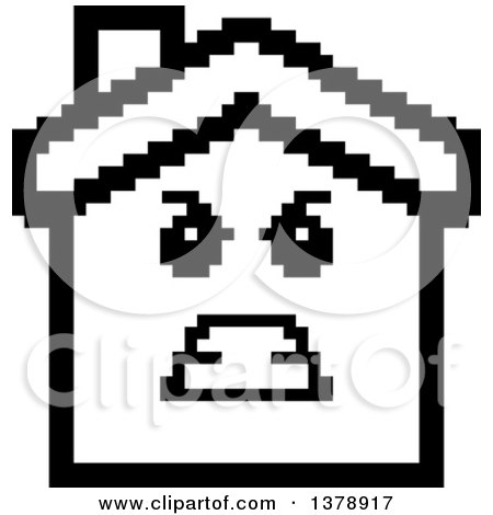 Clipart of a Black and White Mad House Character in 8 Bit Style - Royalty Free Vector Illustration by Cory Thoman