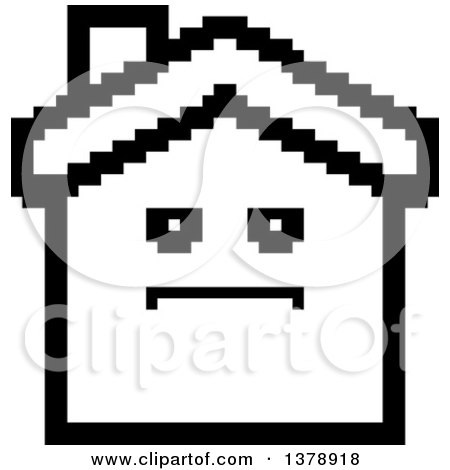Clipart of a Black and White Serious House Character in 8 Bit Style - Royalty Free Vector Illustration by Cory Thoman