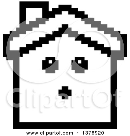 Clipart of a Black and White Surprised House Character in 8 Bit Style - Royalty Free Vector Illustration by Cory Thoman