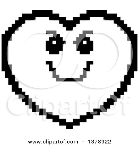 Clipart of a Black and White Grinning Evil Heart Character in 8 Bit Style - Royalty Free Vector Illustration by Cory Thoman