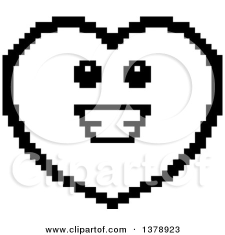 Clipart of a Black and White Happy Heart Character in 8 Bit Style - Royalty Free Vector Illustration by Cory Thoman