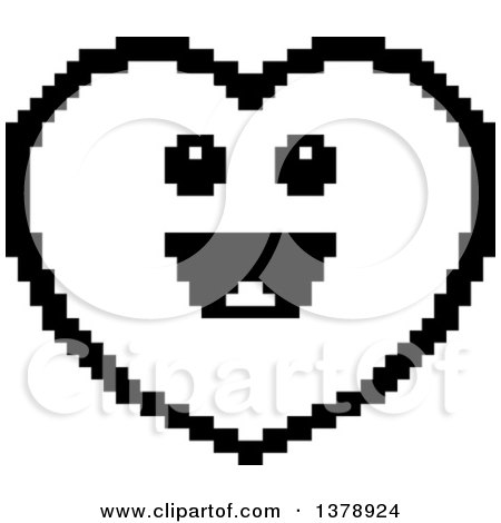 Clipart of a Black and White Happy Heart Character in 8 Bit Style - Royalty Free Vector Illustration by Cory Thoman