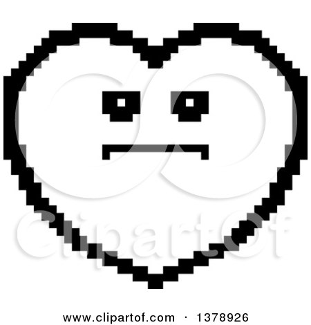 Clipart of a Black and White Serious Heart Character in 8 Bit Style - Royalty Free Vector Illustration by Cory Thoman