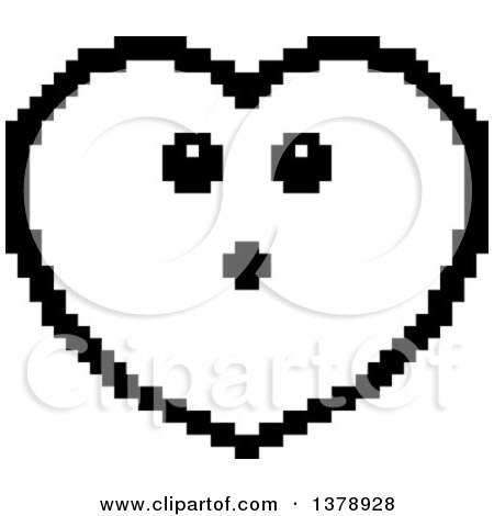 Clipart of a Black and White Surprised Heart Character in 8 Bit Style - Royalty Free Vector Illustration by Cory Thoman