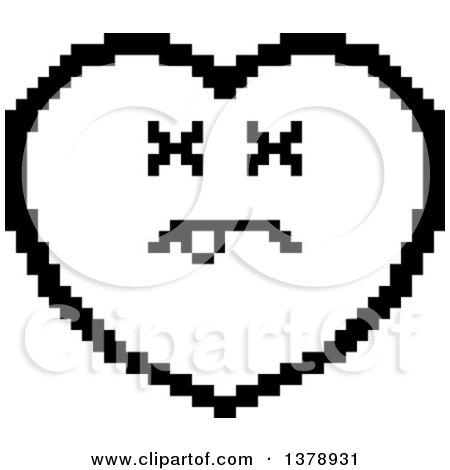 Clipart of a Black and White Dead Heart Character in 8 Bit Style - Royalty Free Vector Illustration by Cory Thoman