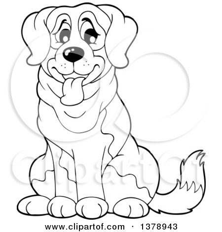 Clipart Of A Black and White St Bernard Dog - Royalty Free Vector Illustration by visekart
