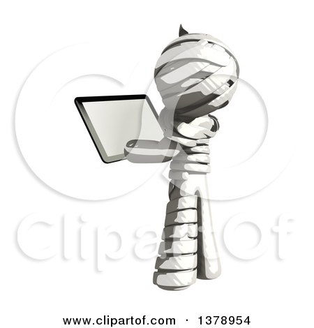 Clipart of a Fully Bandaged Injury Victim or Mummy Holding a Tablet Computer - Royalty Free Illustration by Leo Blanchette