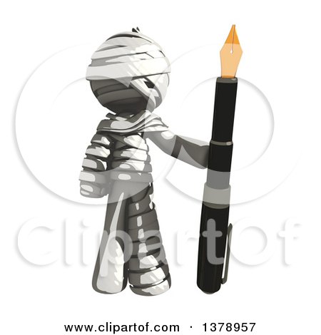 Clipart of a Fully Bandaged Injury Victim or Mummy Holding a Fountain Pen - Royalty Free Illustration by Leo Blanchette