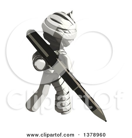 Clipart of a Fully Bandaged Injury Victim or Mummy Holding a Pen - Royalty Free Illustration by Leo Blanchette