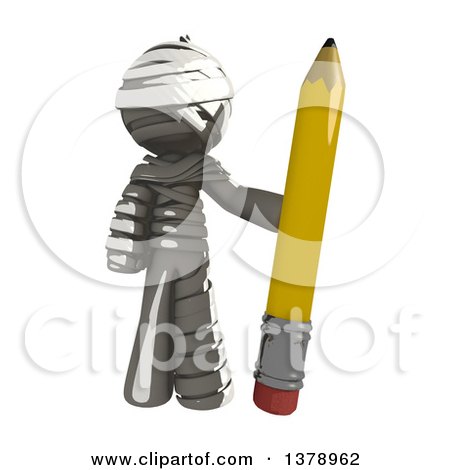 Clipart of a Fully Bandaged Injury Victim or Mummy Holding a Pencil - Royalty Free Illustration by Leo Blanchette