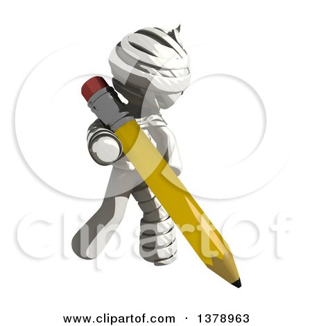 Clipart of a Fully Bandaged Injury Victim or Mummy Holding a Pencil - Royalty Free Illustration by Leo Blanchette