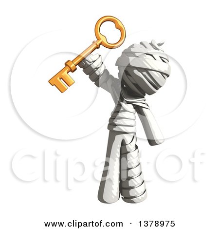Clipart of a Fully Bandaged Injury Victim or Mummy Holding a Key - Royalty Free Illustration by Leo Blanchette