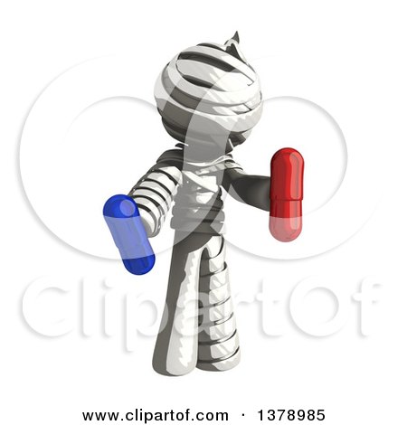 Clipart of a Fully Bandaged Injury Victim or Mummy Holding Pills - Royalty Free Illustration by Leo Blanchette