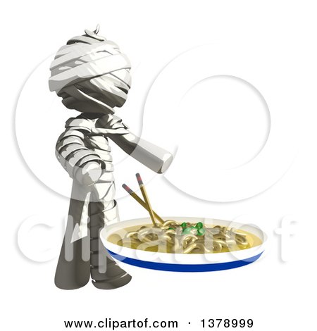 Clipart of a Fully Bandaged Injury Victim or Mummy with a Bowl of Noodles - Royalty Free Illustration by Leo Blanchette