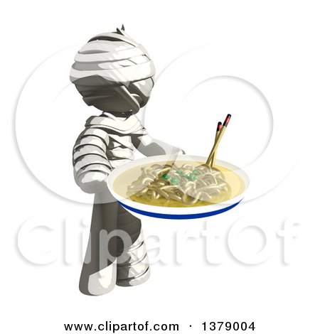 Clipart of a Fully Bandaged Injury Victim or Mummy with a Bowl of Noodles - Royalty Free Illustration by Leo Blanchette