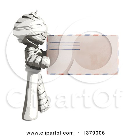 Clipart of a Fully Bandaged Injury Victim or Mummy Holding an Envelope - Royalty Free Illustration by Leo Blanchette