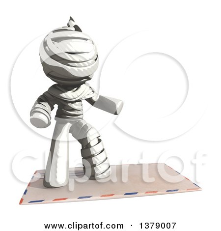 Clipart of a Fully Bandaged Injury Victim or Mummy Surfing on an Envelope - Royalty Free Illustration by Leo Blanchette