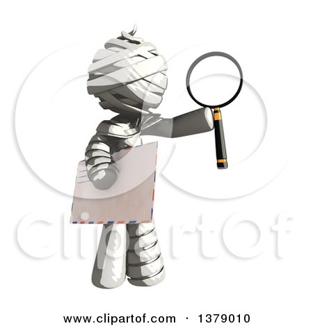 Clipart of a Fully Bandaged Injury Victim or Mummy Holding an Envelope and Magnifying Glass - Royalty Free Illustration by Leo Blanchette