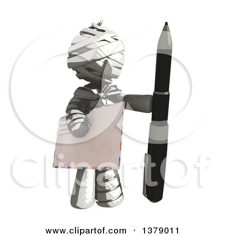 Clipart of a Fully Bandaged Injury Victim or Mummy Holding an Envelope and Pen - Royalty Free Illustration by Leo Blanchette