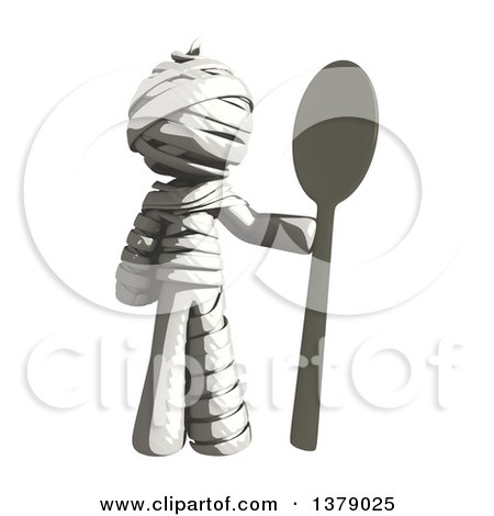 Clipart of a Fully Bandaged Injury Victim or Mummy with a Spoon - Royalty Free Illustration by Leo Blanchette