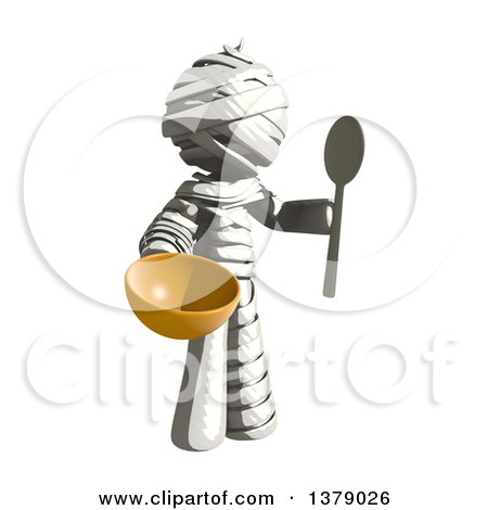 Clipart of a Fully Bandaged Injury Victim or Mummy Holding a Bowl and Spoon - Royalty Free Illustration by Leo Blanchette