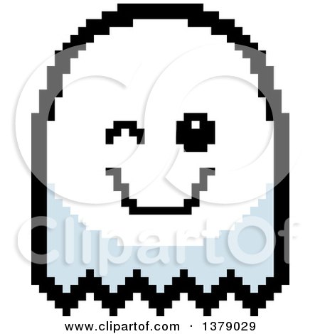 Clipart of a Winking Ghost in 8 Bit Style - Royalty Free Vector Illustration by Cory Thoman