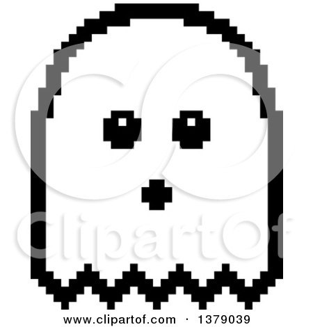 Clipart of a Black and White Surprised Ghost in 8 Bit Style - Royalty Free Vector Illustration by Cory Thoman
