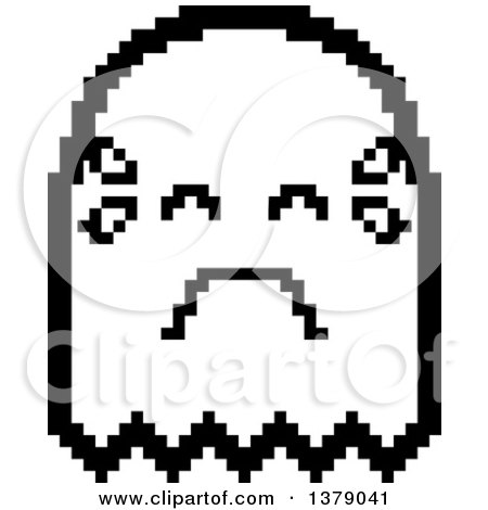 Clipart of a Black and White Crying Ghost in 8 Bit Style - Royalty Free Vector Illustration by Cory Thoman