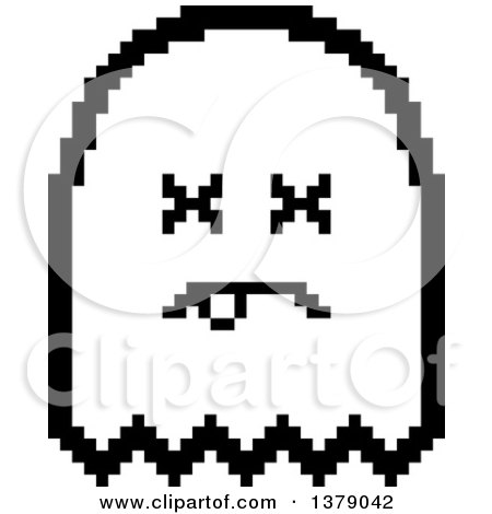 Clipart of a Black and White Dead Ghost in 8 Bit Style - Royalty Free Vector Illustration by Cory Thoman