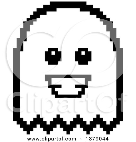 Clipart of a Black and White Happy Ghost in 8 Bit Style - Royalty Free Vector Illustration by Cory Thoman