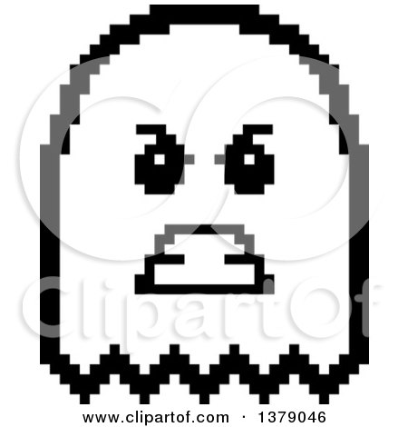 Clipart of a Black and White Mad Ghost in 8 Bit Style - Royalty Free Vector Illustration by Cory Thoman