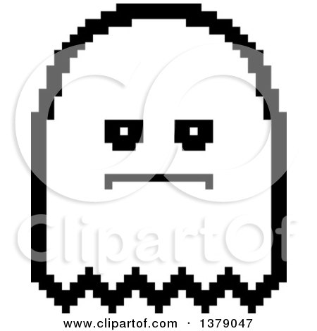 Clipart of a Black and White Serious Ghost in 8 Bit Style - Royalty Free Vector Illustration by Cory Thoman
