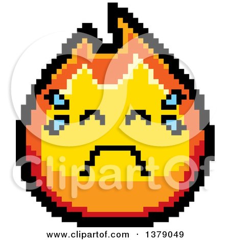 Clipart of a Crying Fire Character in 8 Bit Style - Royalty Free Vector Illustration by Cory Thoman