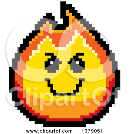 Clipart of a Grinning Evil Fire Character in 8 Bit Style - Royalty Free Vector Illustration by Cory Thoman