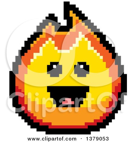 Clipart of a Happy Fire Character in 8 Bit Style - Royalty Free Vector Illustration by Cory Thoman